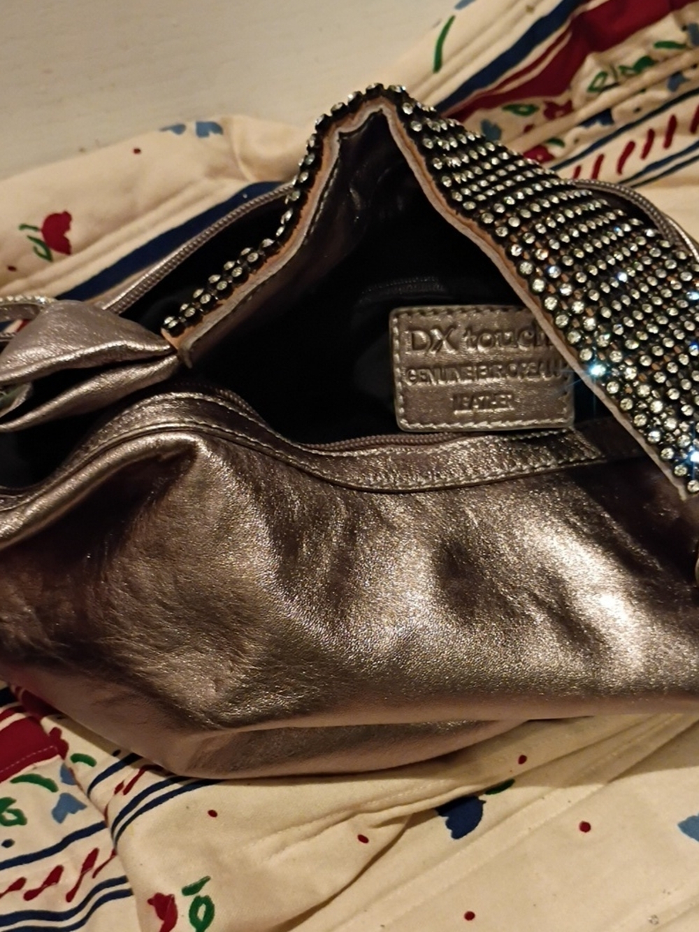 Metallic Silver Clutch with Crystal Strap